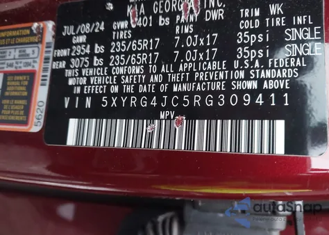 2024 Kia Sorento Lx from USA, damaged, VIN 5XYRG4JC5RG309411